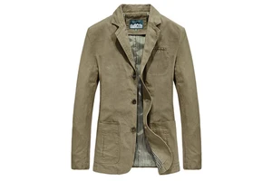 Spring Men's Coated Thin Denim Business Stylish Casual Khaki Breathable V-neck Long Custom Jackets