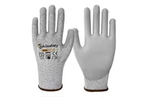 Yokii China Factory Anti Cutting 13 Gauges Gray Pu Coated Safety Work Gloves