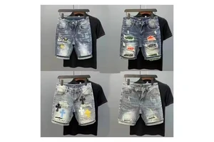 Men's Quality Mid Waist Jeans Shorts Cotton Straight Gray Low Price Stock Front Zipper Multi-pockets Good Quality Patch Design