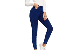 New Fashion Men Casual Regular Fit Denim Jeans Breathable Solid Blue Pants