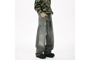 Men's Jeans Custom Black Gray Starry Dot Denim Trousers Distressed Straight Fit Trendy Streetwear Casual Pants