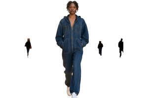 Women's Denim Overalls Hooded Zipper Front Loose Fit Solid Color Casual Jumpsuit Autumn Style Medium Wash