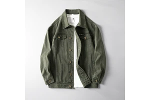 High Quality Washed Green Denim Jacket 100% Cotton Knitted Fabric Jean Jackets Denim Coat for Men's Denim Jacket and Coats