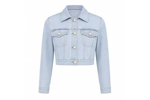 Hot Selling Women's Crop Ripped Long Sleeve Denim Jacket Light Blue Jeans with Button Decoration for Spring Winter Summer
