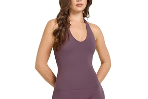 Asymmetrical Neck Yoga Tank Tops-Backless Workout Top for Running & Gym Fashion Simple Four-Way Stretch Quick Dry Spandex/Nylon