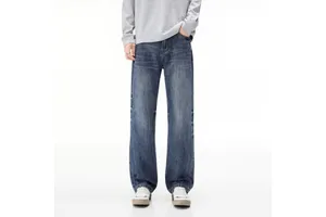 Custom High Quality Vintage Washed Baggy Men's Denim Jeans Trousers 100% Cotton Faded Oversized Men's Denim Pants