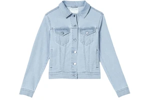 Women's Cropped Denim Jacket Blue Long Sleeve Waterproof Eco-Friendly 2 Front Pockets