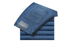 High Quality Raised Embossing Print logo Male Jeans Pants Blue Stretch Straight Leg Plus Size Casual Business Mens Denim Jeans