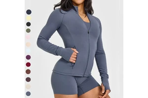 SHINBENE Breathable Quick Dry Full Zip Up With Thumb Holes Gym Workout Women Sports Yoga Running Jacket