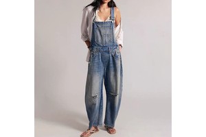 New Arrival Casual Summer Dungarees With Pocket Women's Denim Overalls Loose Fit Distressed Wash Mid Waist Cotton Jumpsuit