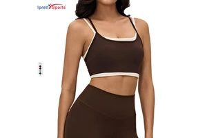 Color Block Binding Sports Bra Double Straps Yoga Top with Removable Pads Breathable for Pilates Gym Workout