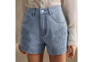 Customized Y2K Washed Denim Shorts Elegant Embossed Floral Jorts Vintage Relaxed Fit Women Shorts