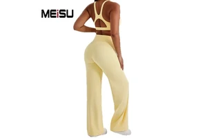 Wholesale Women High Waist Straight Yoga Pants Set Naked Feeling Quick Dry Sports Fitness Workout Suit