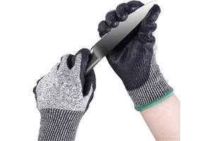 Oem logo Custom Level 5 HPPE Cut Resistant Food Fish Kitchen Industry Construction Safety Work Foam Nitrile Coated Gloves Glove