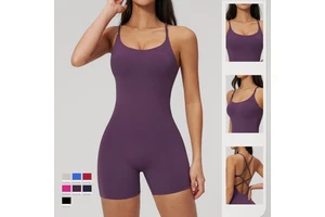Women's Yoga Jumpsuit Set Backless Bodysuit With Shorts Gym Workout Clothes For Fitness Sportswear