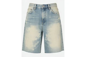Vintage Acid Washed Distressed Frayed High Waist Loose Fit Knee Length Casual Streetwear Men's Denim Shorts