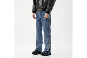 Men's New Low Waist Denim Zipper Jeans Straight High Street Blue Dark Washed Casual Pants Autumn Leg-Lengthening Brand Trousers