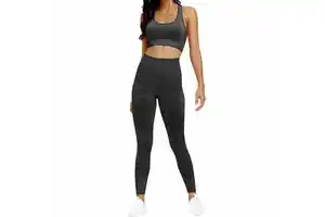 Solid Gray Yoga Set 2 Piece High Waist Leggings Crop Top Racerback Seamless Breathable Activewear Women's Fitness Wear womens