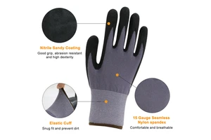15 GaugeNylon Spandex Seamless Liner Electronics Automotive Assembly Oil Abrasion Resistant 15G Nitrile Sandy Coated Gloves