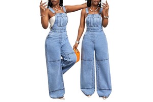 New Styles of Casual Women's Denim Belt Pants and Jumpsuits From Europe and America Are Available for Wholesale.