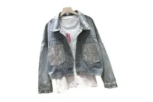 LILUO 2025 Women's Custom Jeans Jacket Rhinestone Denim Woman Jacket Fashion Loose Fit Denim Jacket