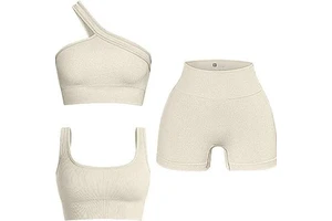 Custom Logo Plus Size 3 Piece Set Women's Yoga Suit Shorts Elastic Waist Polyester/Nylon Fitness Sportswear Workout Athletic