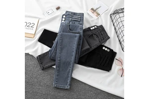 Wholesale Stretchy High Waist Buttons Skinny Jeans Denim Women Jeans Denim Women Jeans Trousers for Women