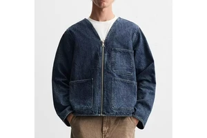 Wholesale Custom V-neck Jacket Outdoor Jean Jacket Lightweight Cotton Casual Denim Jacket for Men