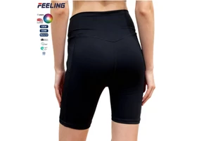 Knee-High Yoga Pants Shorts Cross V-Shaped High Elastic Waist Closure Print Pattern Pockets Both Sides Sweat-Wicking