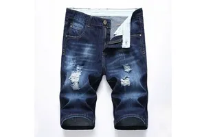 Men's Denim Shorts With Short Straight Legs and Elastic Waistband