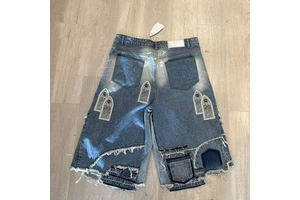 2026 New Design Custom High-quality Y2K Fashionable Men's Streetwear Blue Washed Printed Soft and Casual Baggy Denim Shorts