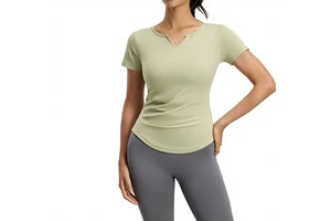In Stock Fast Shipping Women's V-Neck Yoga Short Sleeve, Nude Feel Quick-Drying Ruched Top for Fitness Running Daily Cycling