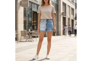 2026 Summer Nemenoswimle Sexy Women's Denim Shorts Woven Oxford 100% Cotton Solid for Wash Stretch Retro Anti-Wrinkle Quick