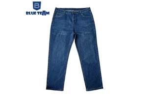 Blue Team Manufacturer Custom Pure Blue Big Size Stretchy Loose Washed Basic Four Season Men's Jeans Plus Size
