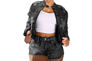 women's jeans set Denim suit for women Street hipster pantsuit Denim Jean Set Women Two Piece