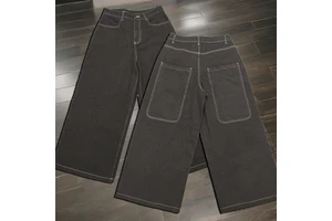 High Quality Custom Men's Plus Size Vintage Wash Black Oversized Wide Leg Baggy Denim Pants Jeans Man