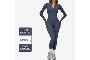 ELT2509 Women's Sports Jumpsuit Tummy Control Half Zipper Warm Long Sleeve Yoga Bodysuit One Piece Workout Stretchy Jumpsuits