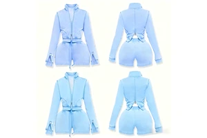 Women 2 Piece Tracksuit Set Custom Stand Collar Zip-Up Cropped Jacket Back Zipper Split Cuffs Shorts Sporty Streetwear Outfit