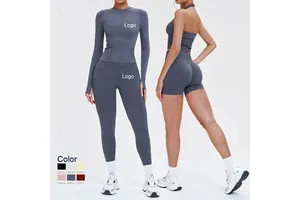 Custom Activewear Manufacturer Seamless Sports Suit Round Neck Comfortable Fitness Yoga Suit Outdoor Sports Fitness Suit Women