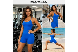 BASHAsports Women Ruched Backless Butt Lift Flare Jumpsuit One Piece Yoga Bodysuit, Gym Dance Activewear