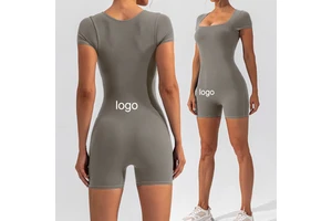 New Nude All-In-One Sports Bodysuit Short-Sleeved Jumpsuit Training for Aerial Yoga