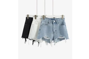 Pear-shaped Women's 2025 Summer Vintage Straight Loose-fit High Waist Slimming Plus Size Denim Shorts Handmade Distressed Hot