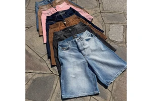Customized Stone Washed Wide Leg Denim Shorts Baggy Fit Sun Fade Denim Jorts Men