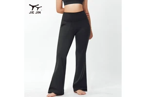 JIEJIN High Quality Y2K Black Workout Yoga Stretchy Fold Over Flared Leggings for Women