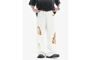Men's Stonewashed Embroidered Wide Leg Jeans Plus Size High Street Hip Hop Streetwear Trousers Jeans for Men Spring