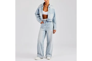 Manufacturer Custom Logo Designer Casual Denim Jacket and Jeans Women's Set