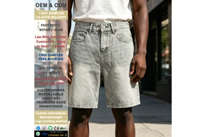 Manufacturer Baggy Oversized Men's Summer Denim Shorts Custom Made OEM High Quality Embroidery Logo Breathable Jeans Shorts D348