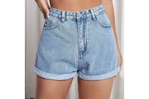 Summer Women's Denim Shorts Low Waisted Solid Color Women's Denim Shorts Casual Denim Split Shorts for Women's