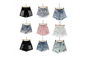 Women's Short Denim Shorts With Printed, Split, and Tight Fitting Styles Will Be Randomly Shipped