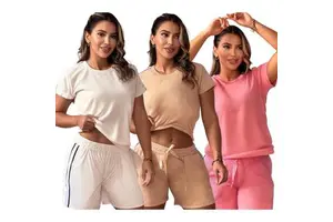 Luxury Brand Designer Women's Casual Print Above Knee Satin Breathable 2-Piece Sports Suit 2026 New Release Short Sleeve Summer